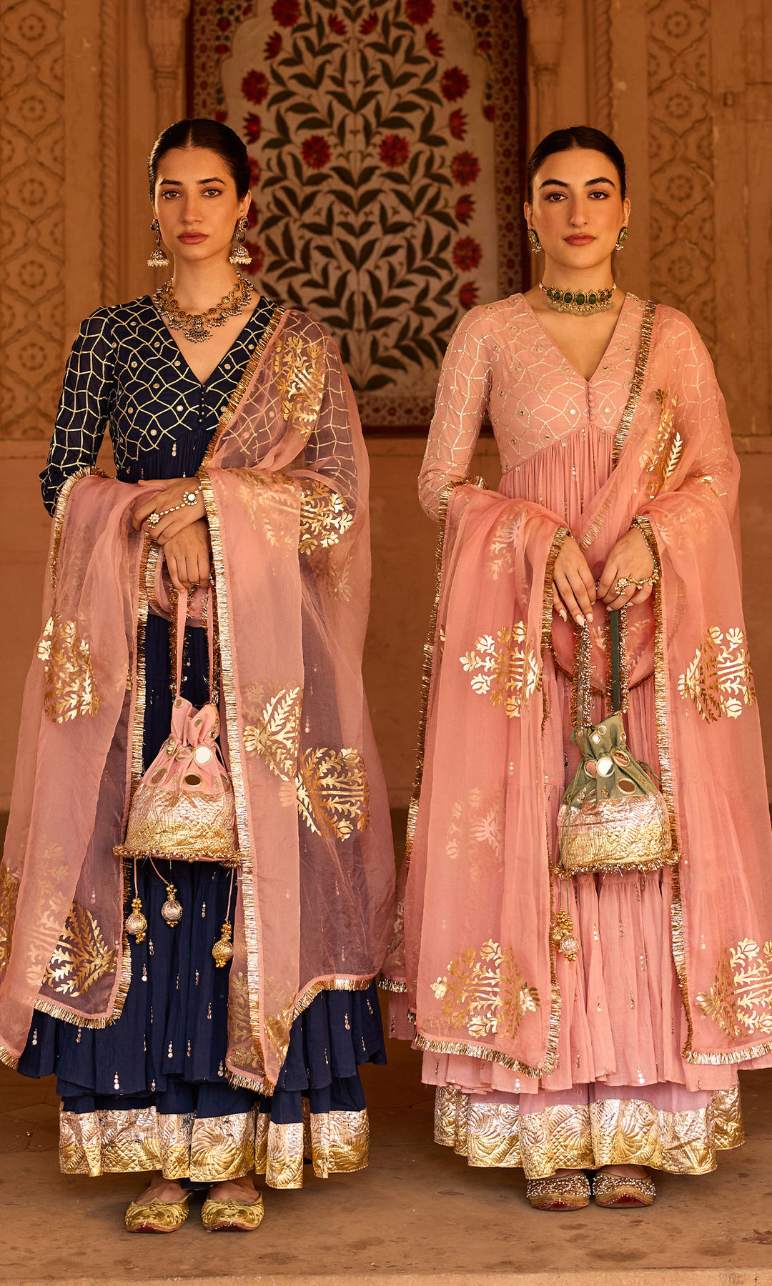 Phillauri 2 navy blue gota work yoke anarkali with sharara and foil print dupatta (set of 3)