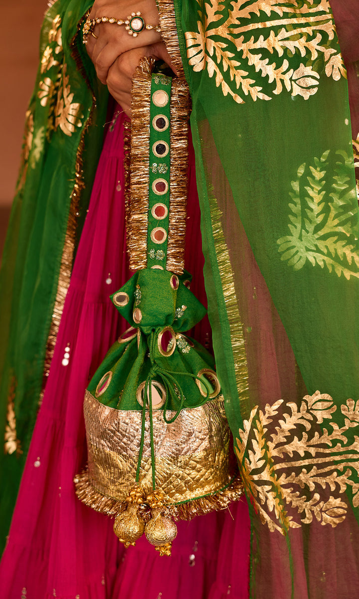 Phillauri 2 rani pink tiered anarkali with chooridar and foil print dupatta (set of 3)