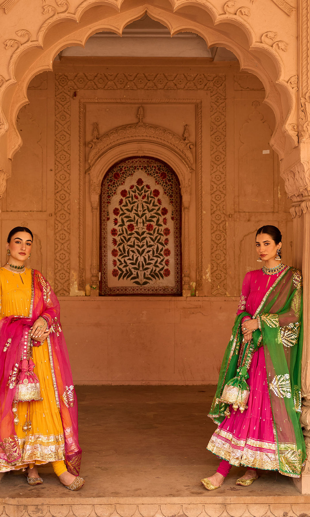 Phillauri 2 mustard yellow tiered anarkali with chooridar and foil print dupatta (set of 3)