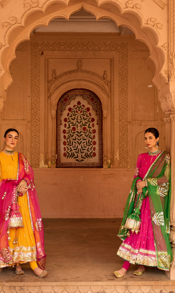 Phillauri 2 mustard yellow tiered anarkali with chooridar and foil print dupatta (set of 3)