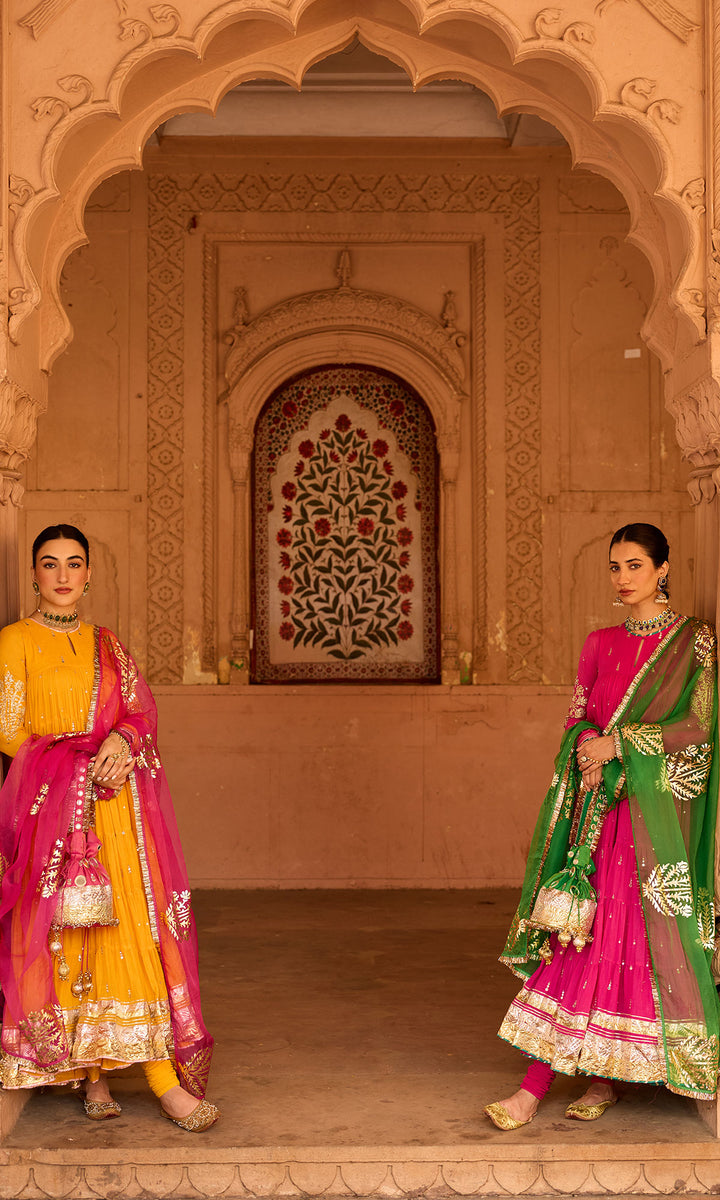 Phillauri 2 mustard yellow tiered anarkali with chooridar and foil print dupatta (set of 3)