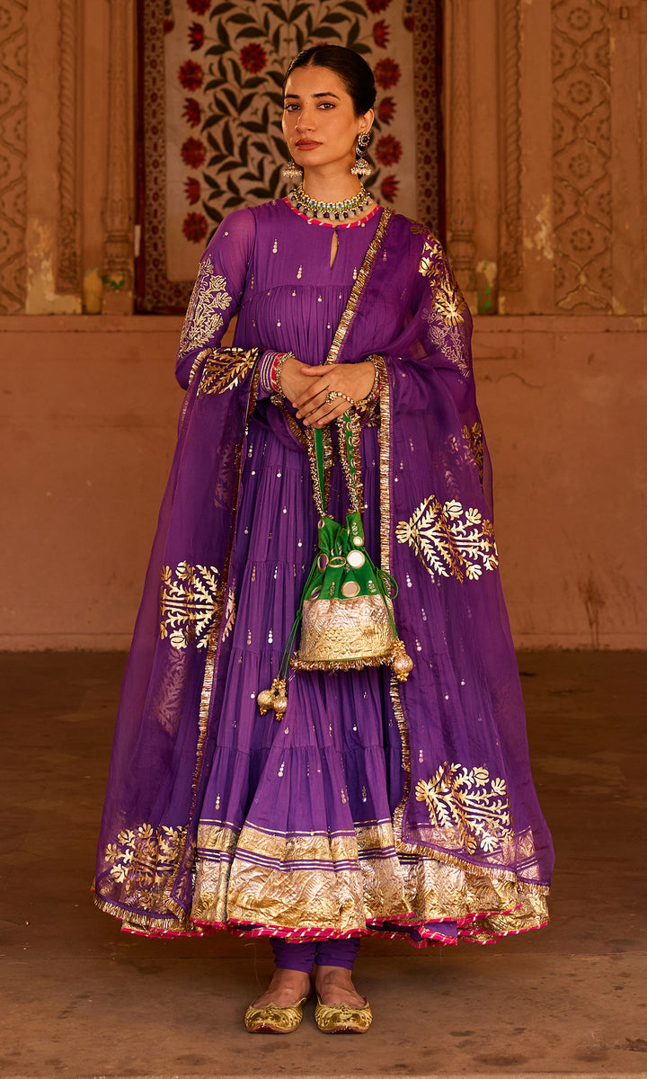 Phillauri 2 purple tiered anarkali with chooridar and foil print dupatta (set of 3)