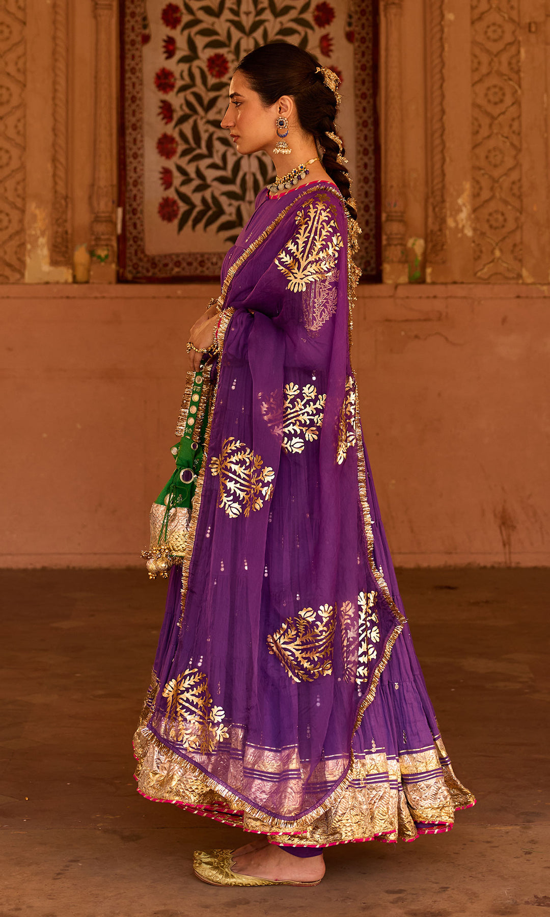 Phillauri 2 purple tiered anarkali with chooridar and foil print dupatta (set of 3)