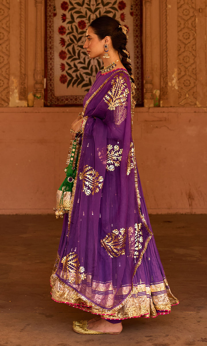 Phillauri 2 purple tiered anarkali with chooridar and foil print dupatta (set of 3)
