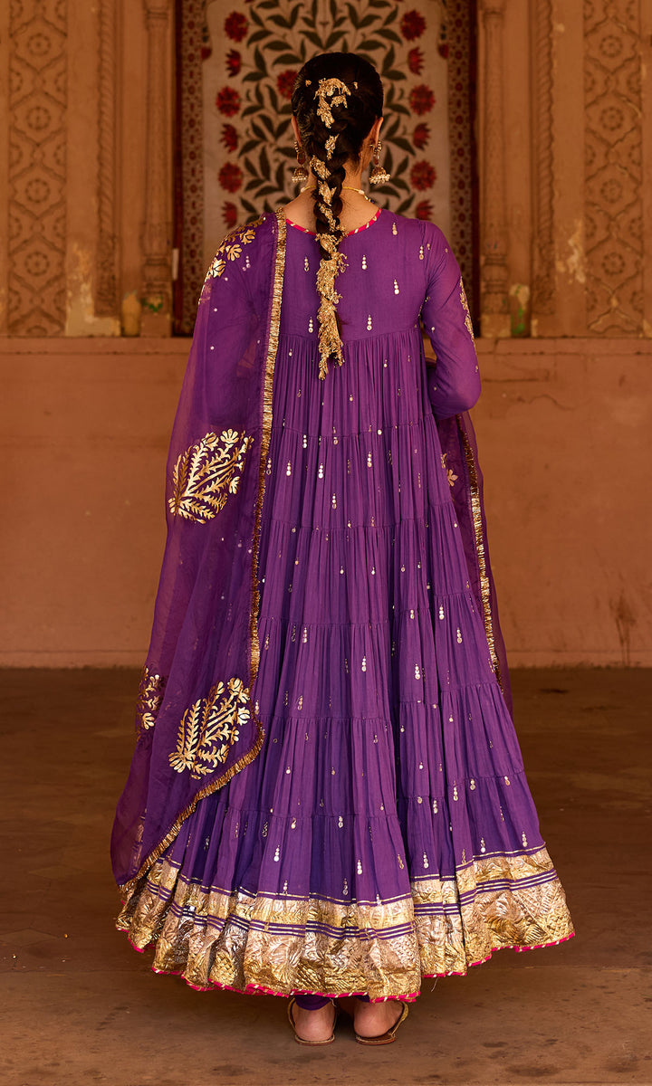 Phillauri 2 purple tiered anarkali with chooridar and foil print dupatta (set of 3)