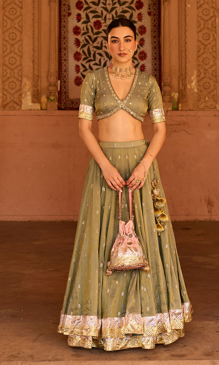 Phillauri 2 ash grey embroidered tissue double layered lehenga with blouse and dupatta (set of 3)