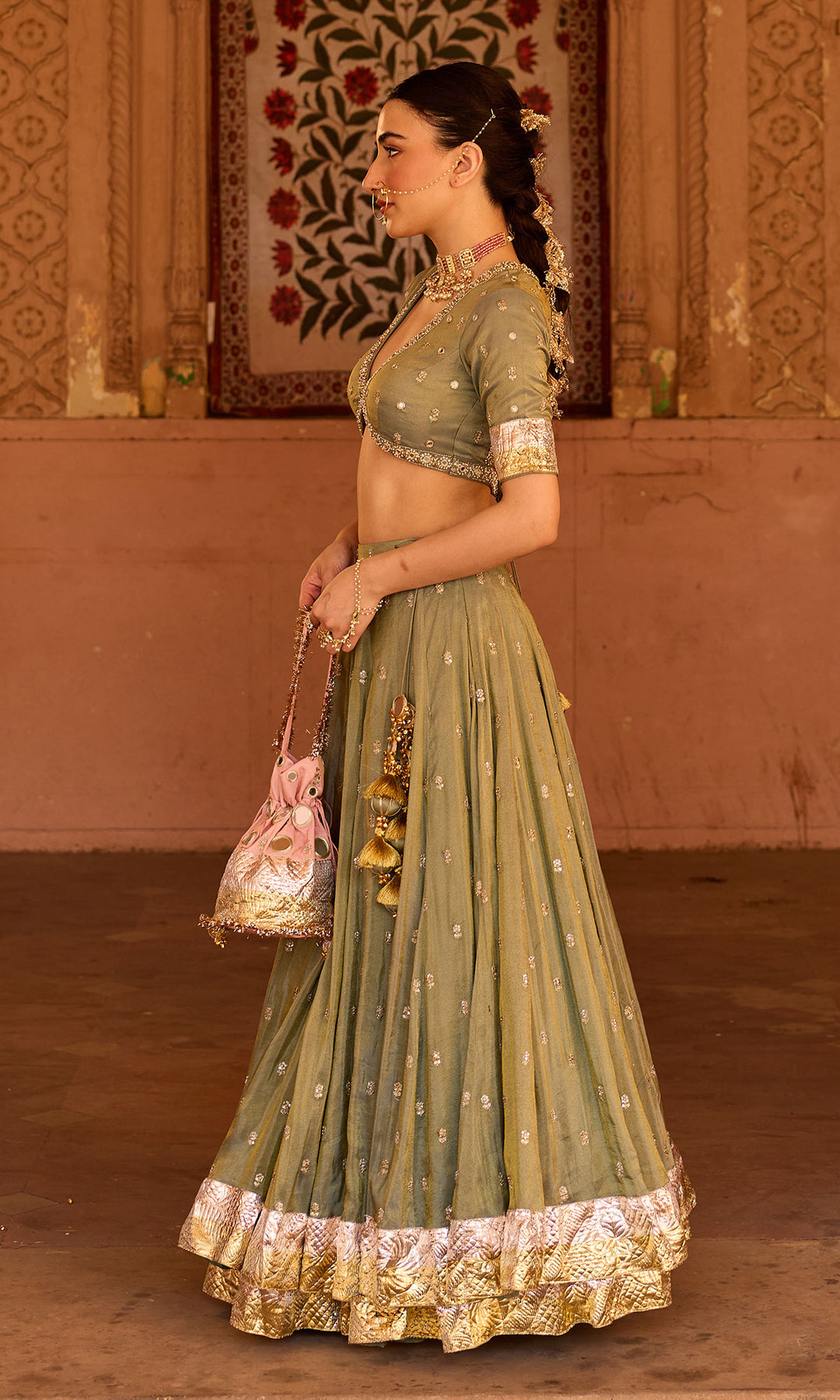 Phillauri 2 ash grey embroidered tissue double layered lehenga with blouse and dupatta (set of 3)