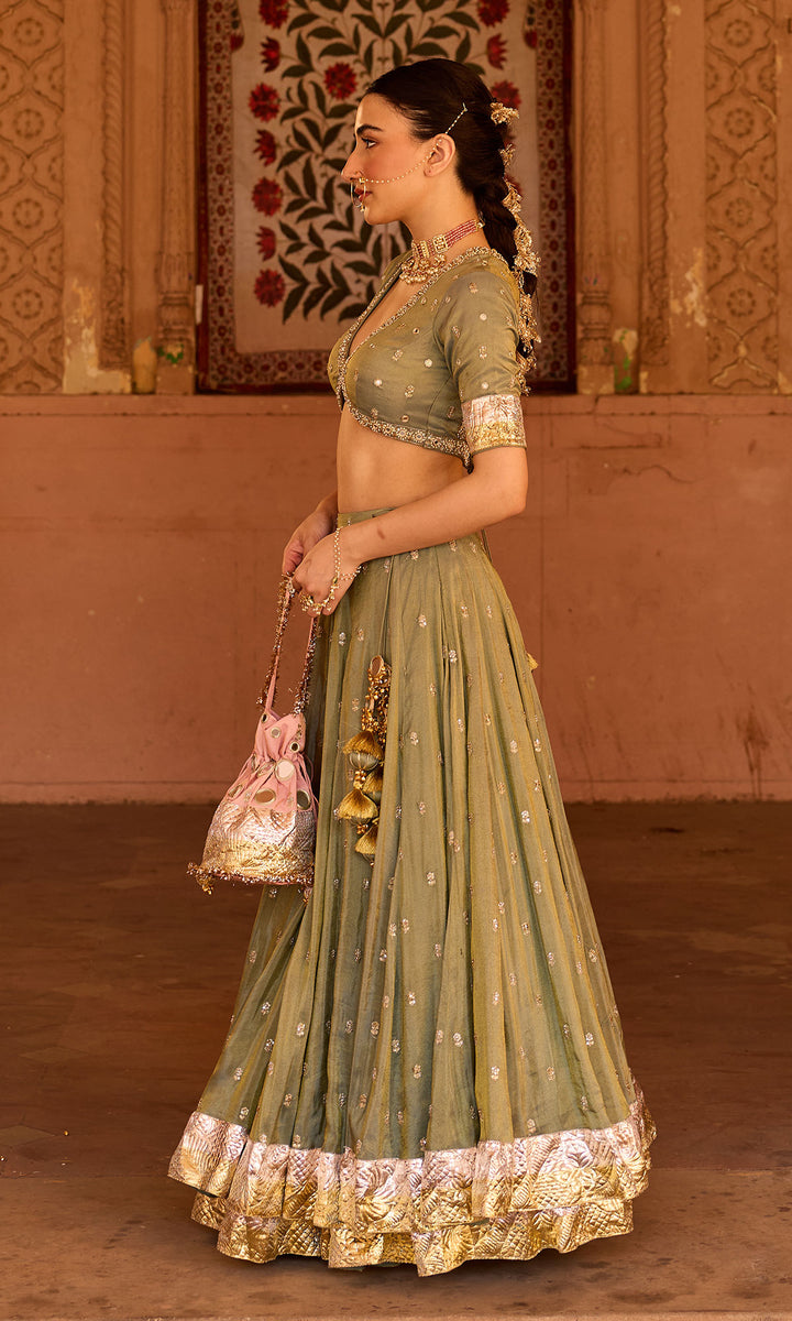 Phillauri 2 ash grey embroidered tissue double layered lehenga with blouse and dupatta (set of 3)