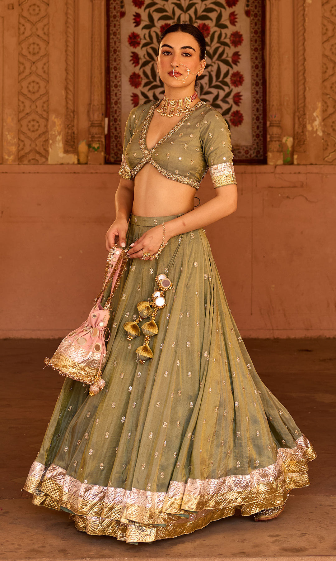 Phillauri 2 ash grey embroidered tissue double layered lehenga with blouse and dupatta (set of 3)