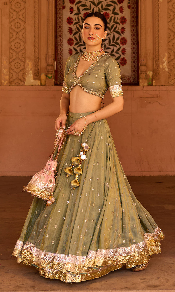 Phillauri 2 ash grey embroidered tissue double layered lehenga with blouse and dupatta (set of 3)