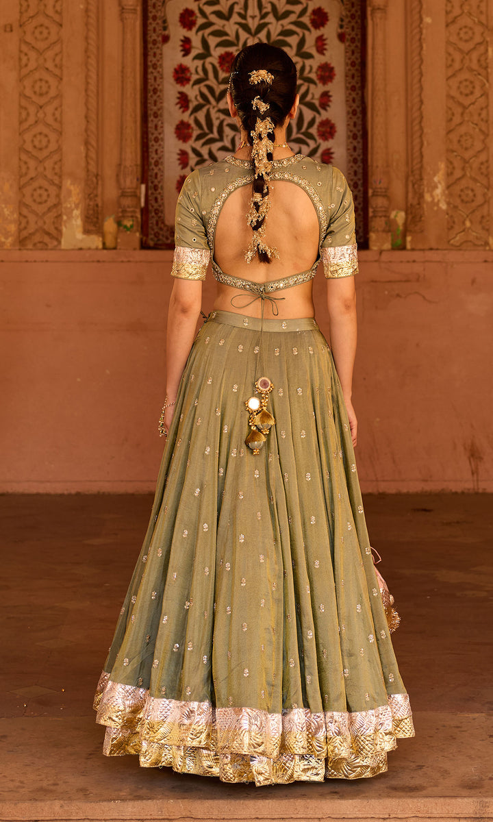 Phillauri 2 ash grey embroidered tissue double layered lehenga with blouse and dupatta (set of 3)