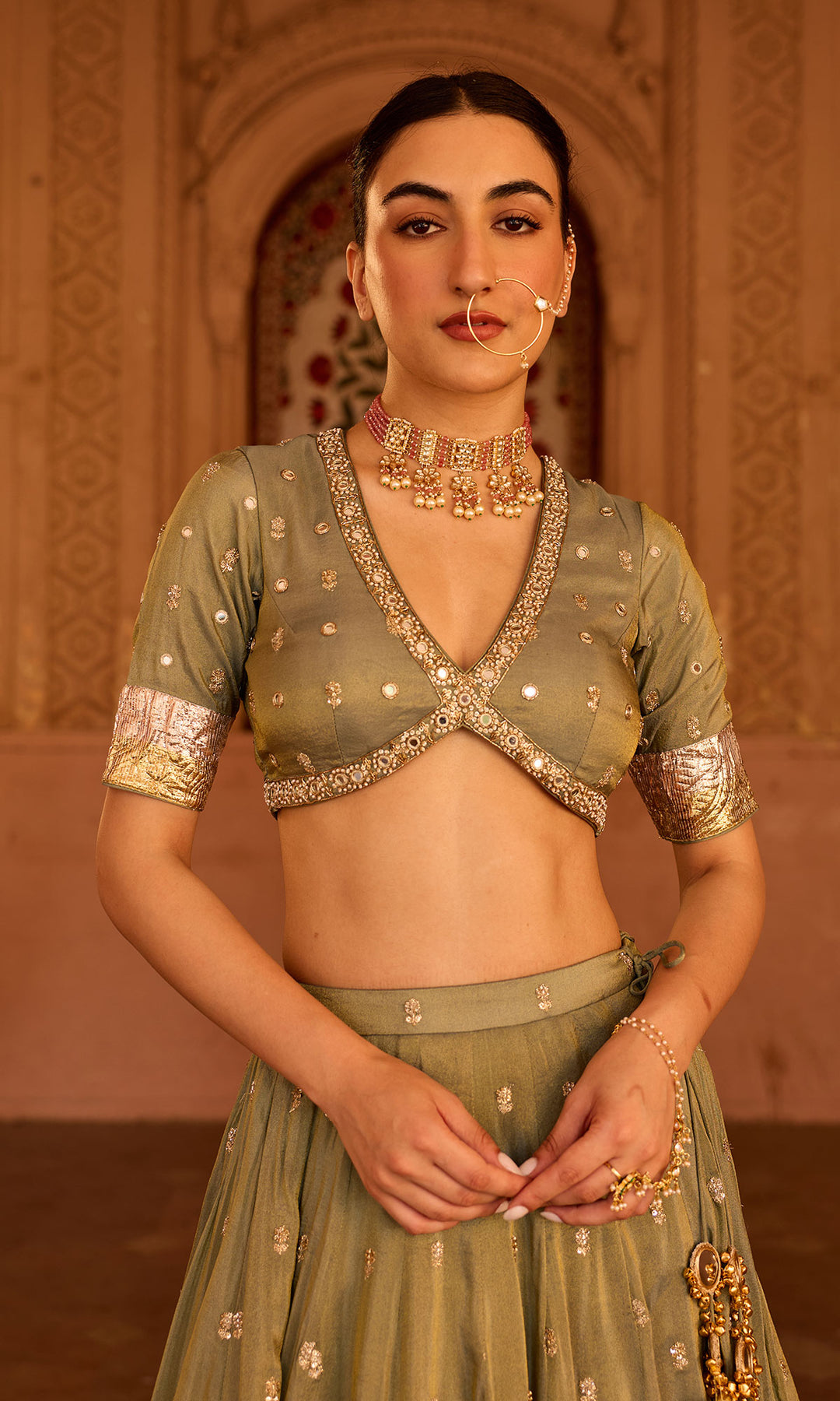 Phillauri 2 ash grey embroidered tissue double layered lehenga with blouse and dupatta (set of 3)