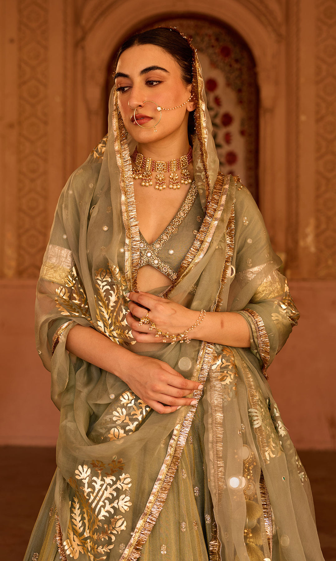 Phillauri 2 ash grey embroidered tissue double layered lehenga with blouse and dupatta (set of 3)