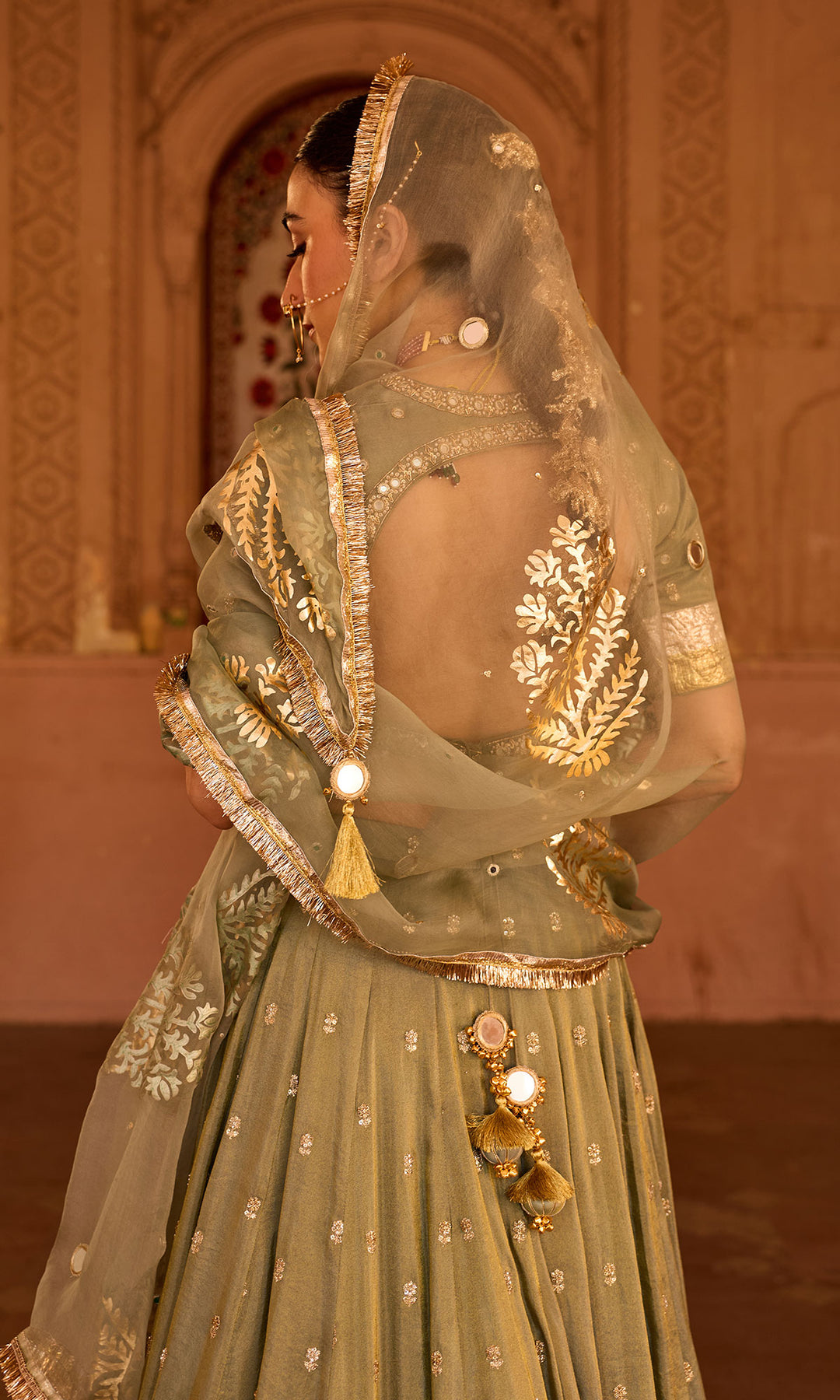 Phillauri 2 ash grey embroidered tissue double layered lehenga with blouse and dupatta (set of 3)