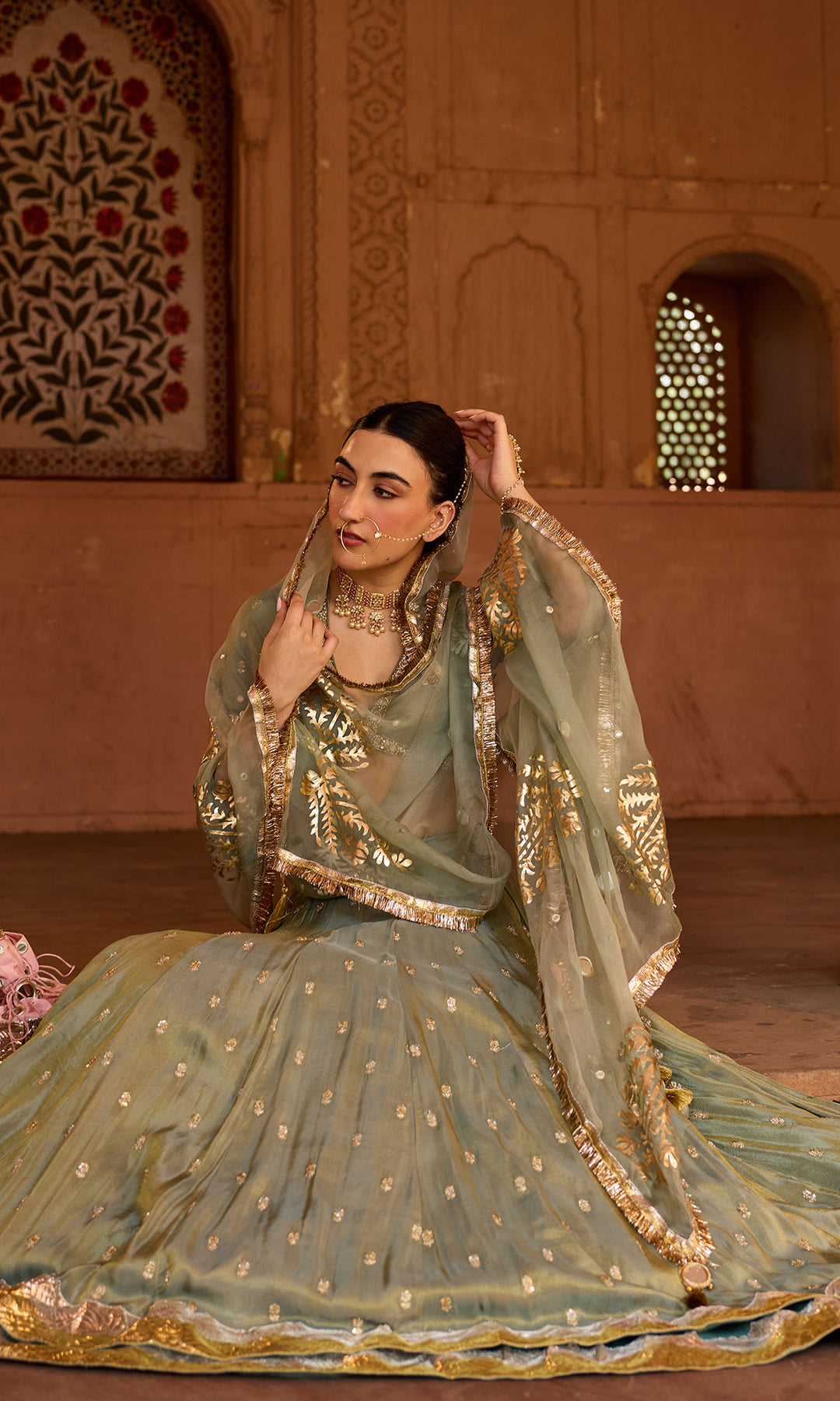 Phillauri 2 ash grey embroidered tissue double layered lehenga with blouse and dupatta (set of 3)