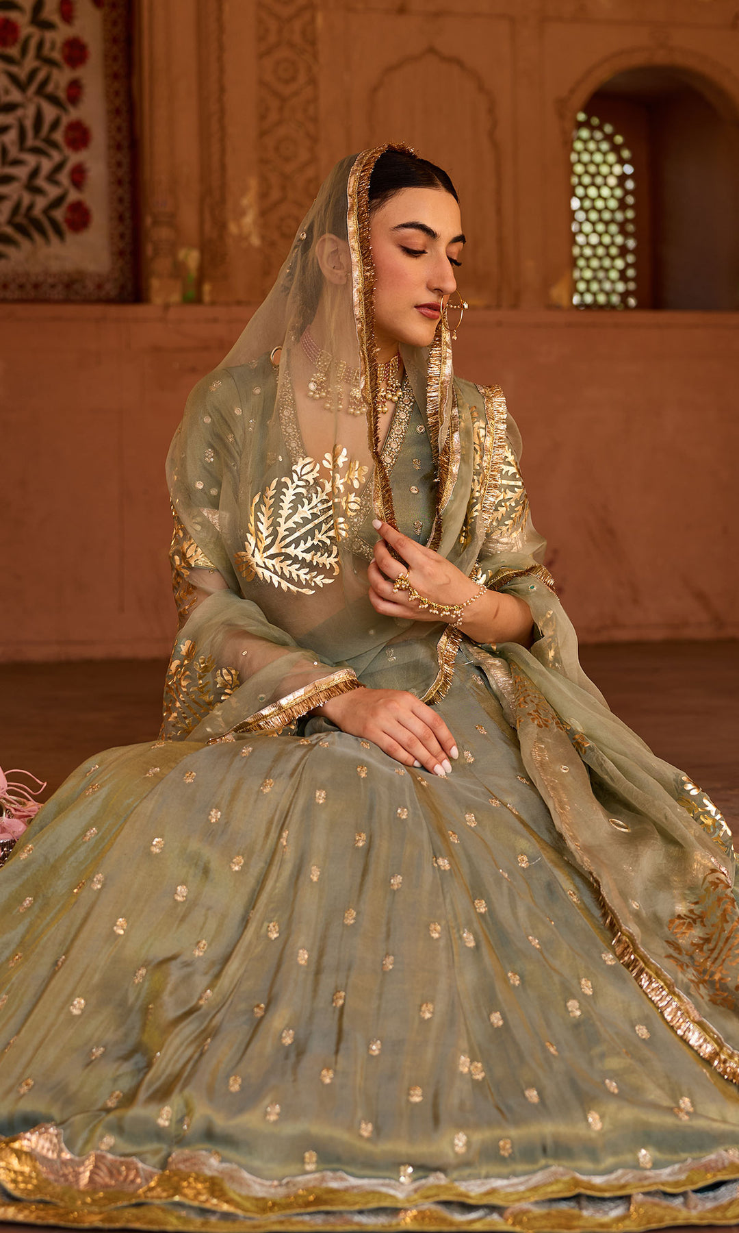 Phillauri 2 ash grey embroidered tissue double layered lehenga with blouse and dupatta (set of 3)