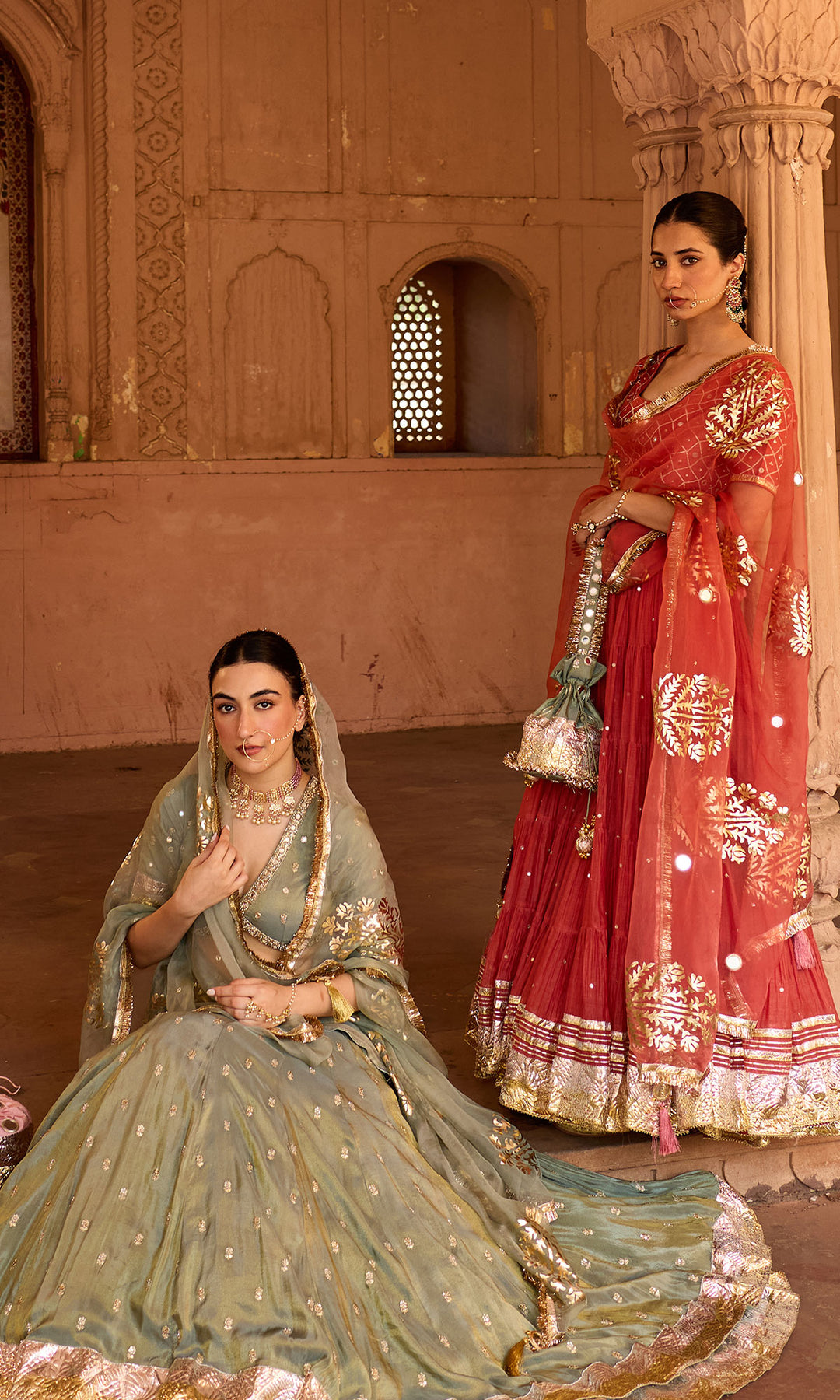 Phillauri 2 rust teared lehenga with gota work blouse and foil  print dupatta (set of 3)