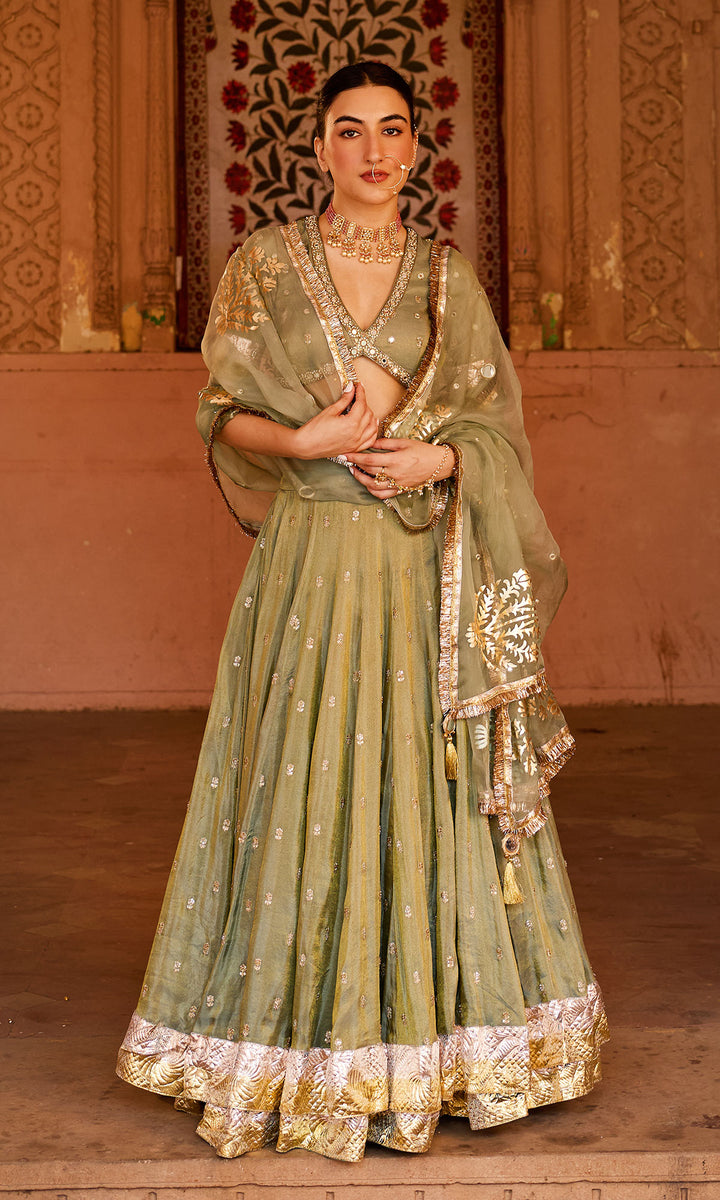 Phillauri 2 ash grey embroidered tissue double layered lehenga with blouse and dupatta (set of 3)