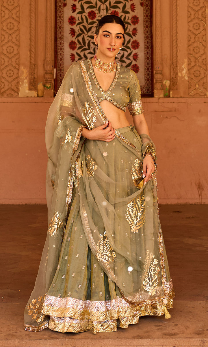 Phillauri 2 ash grey embroidered tissue double layered lehenga with blouse and dupatta (set of 3)