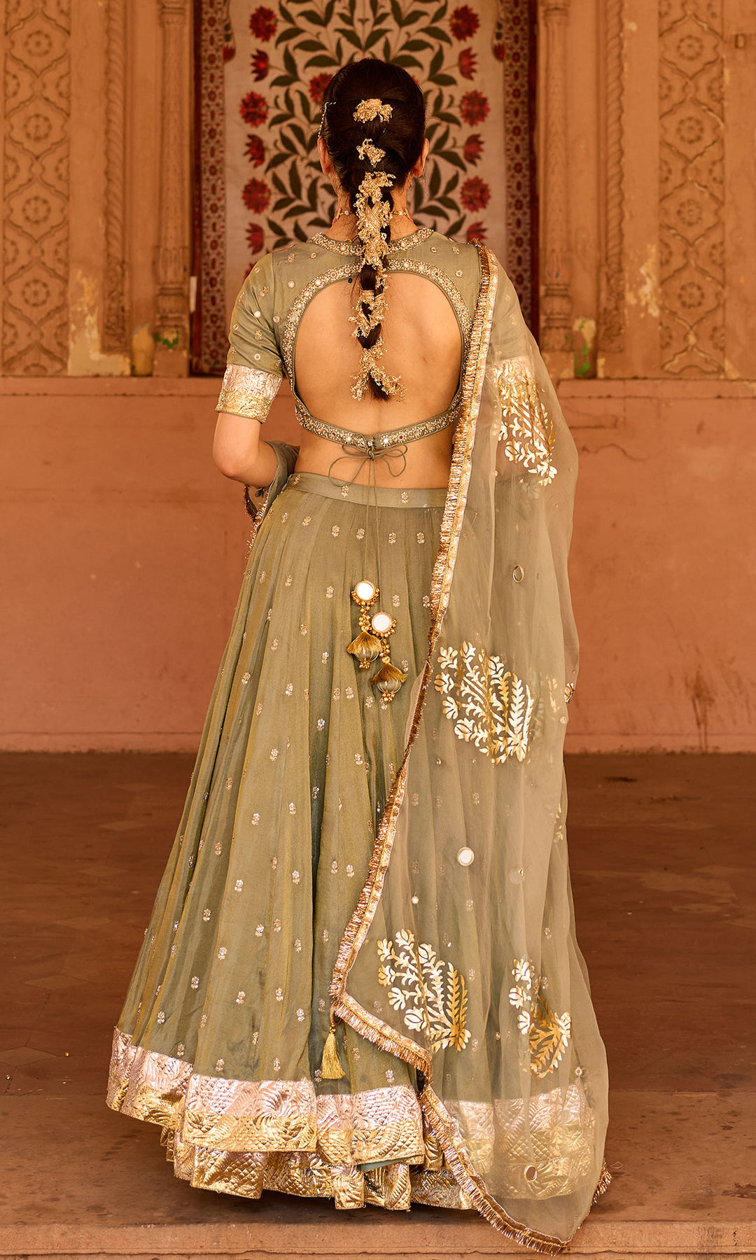 Phillauri 2 ash grey embroidered tissue double layered lehenga with blouse and dupatta (set of 3)