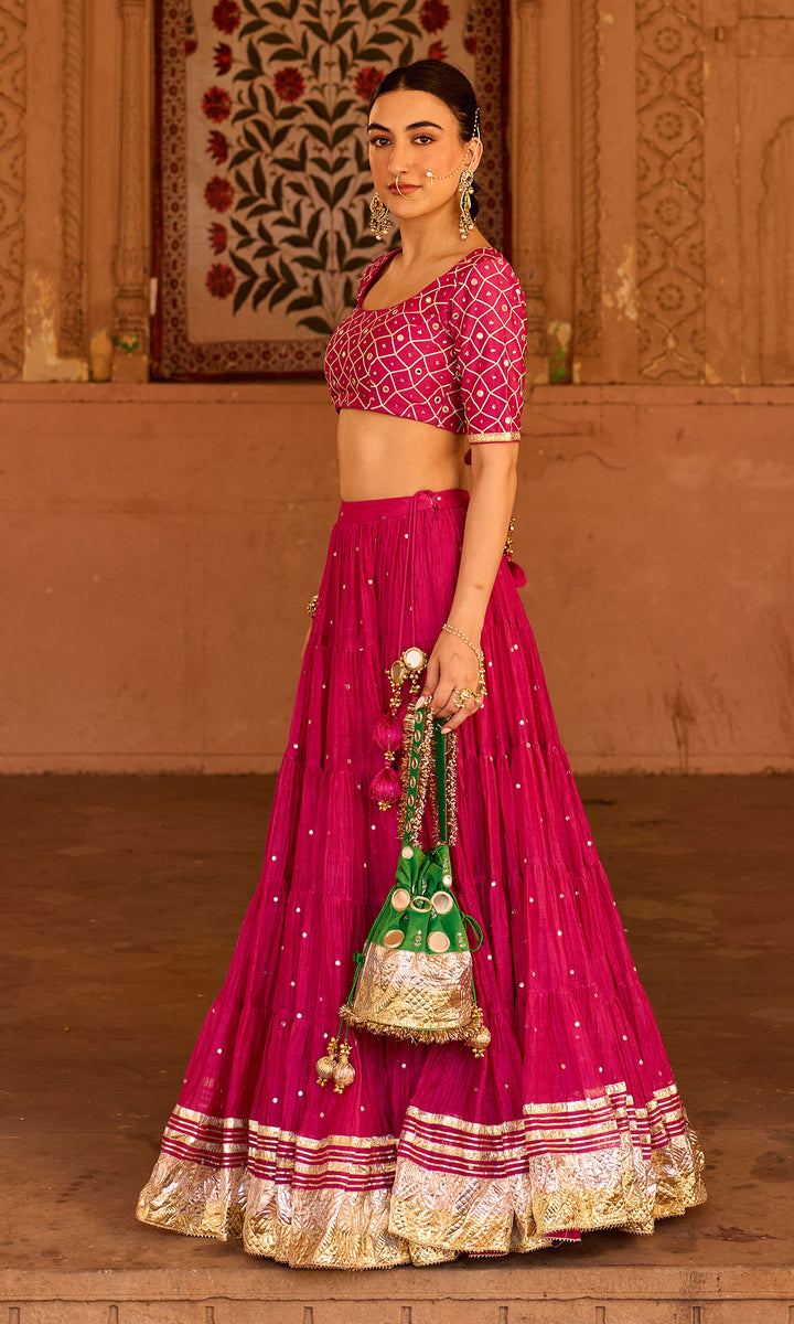 Phillauri 2 rani pink teared lehenga with gota work blouse and foil  print dupatta (set of 3)