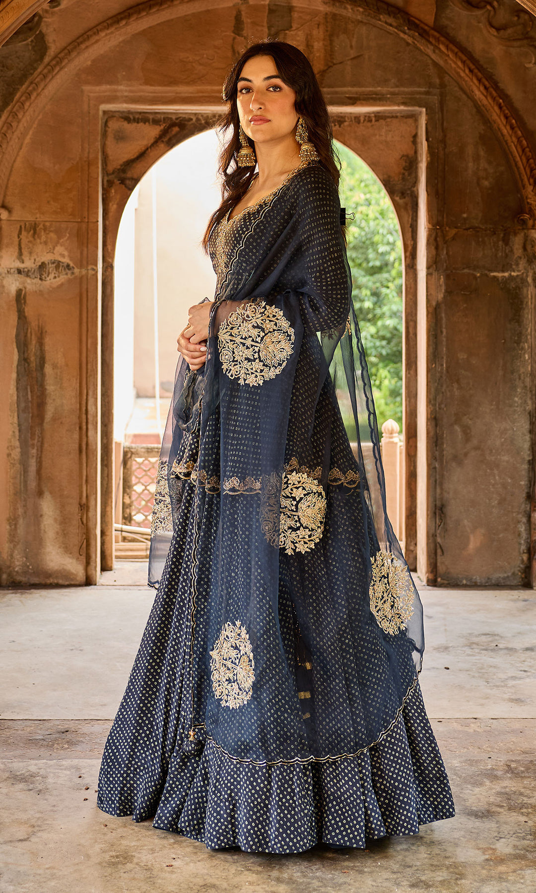 Zoya Black Bandhej Kurta with Lehenga and Dupatta (set of 3)