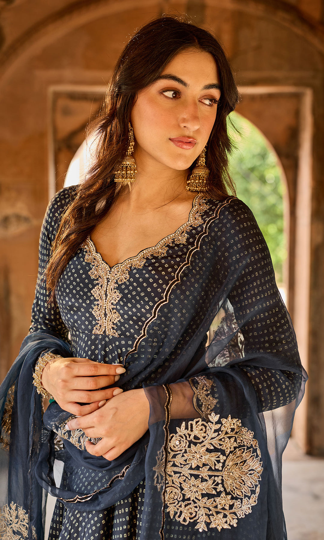 Zoya Black Bandhej Kurta with Lehenga and Dupatta (set of 3)