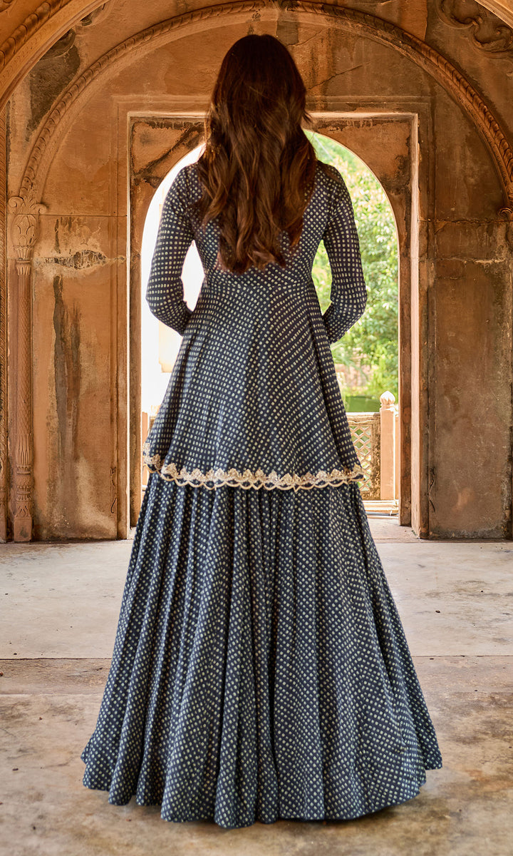 Zoya Black Bandhej Kurta with Lehenga and Dupatta (set of 3)