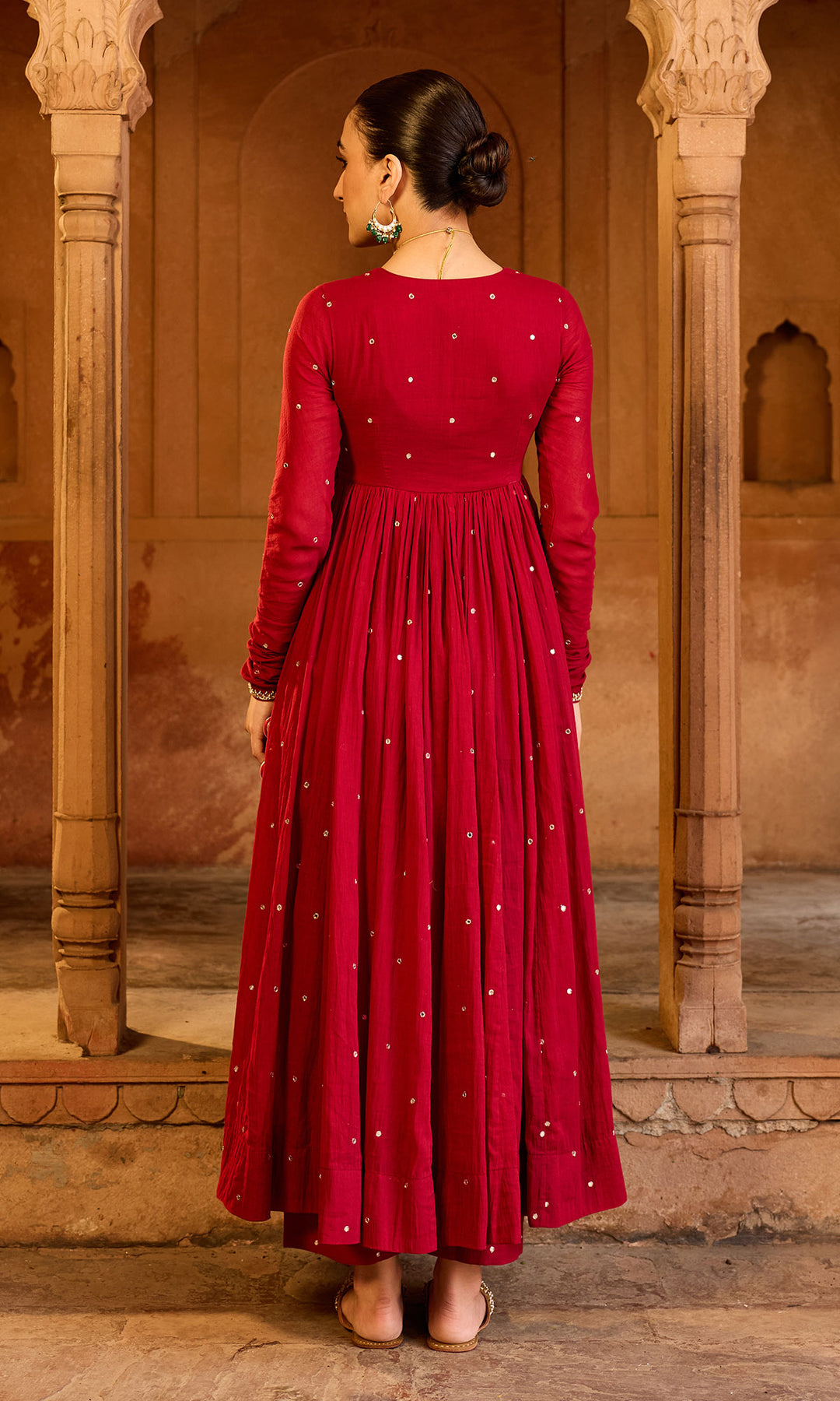 Boond 3.0 red solid angrakha anarkali with palazzo and  dupatta (set of 3)