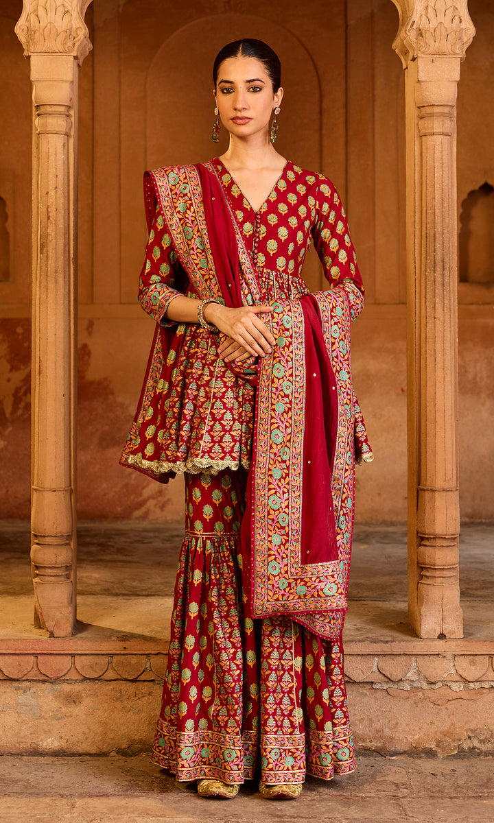 Boond 3.0 Red Block Printed Garara Set (set of 3)