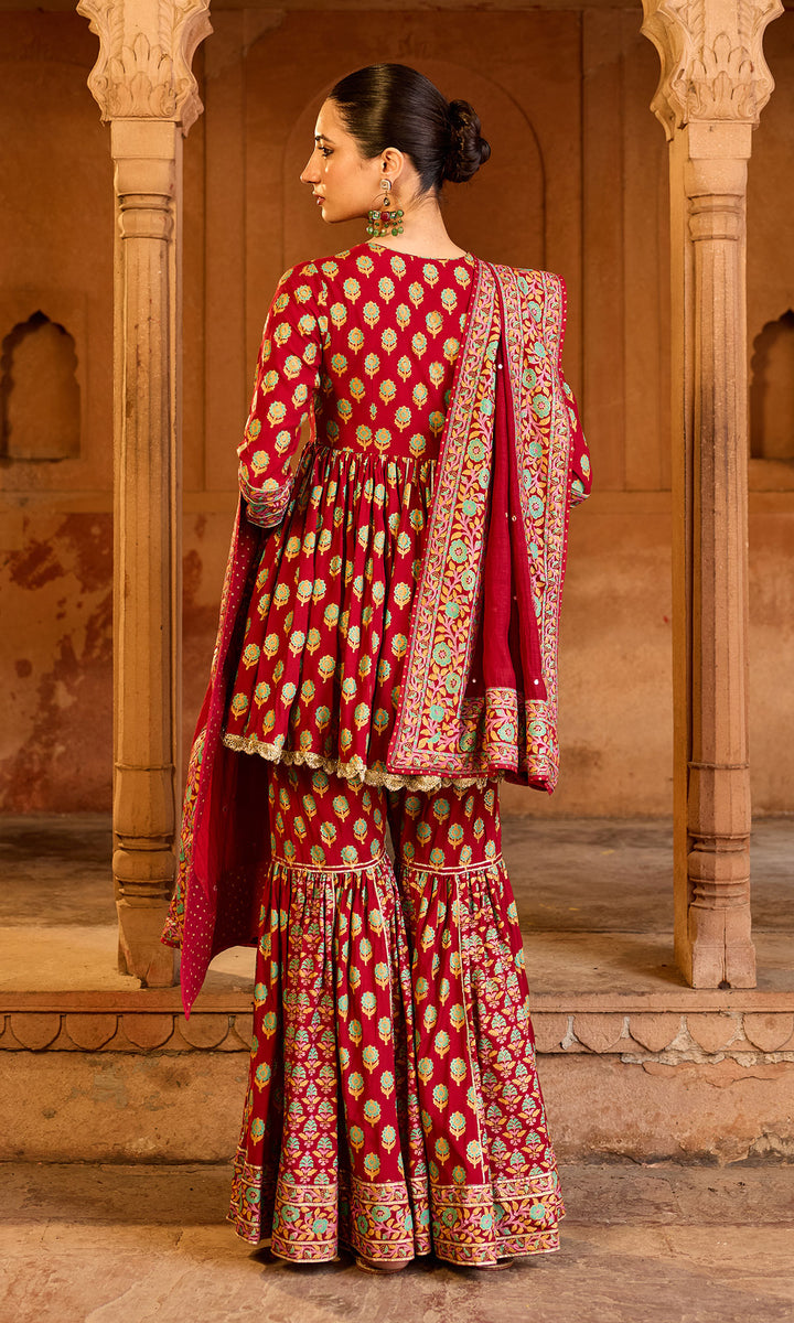 Boond 3.0 Red Block Printed Garara Set (set of 3)