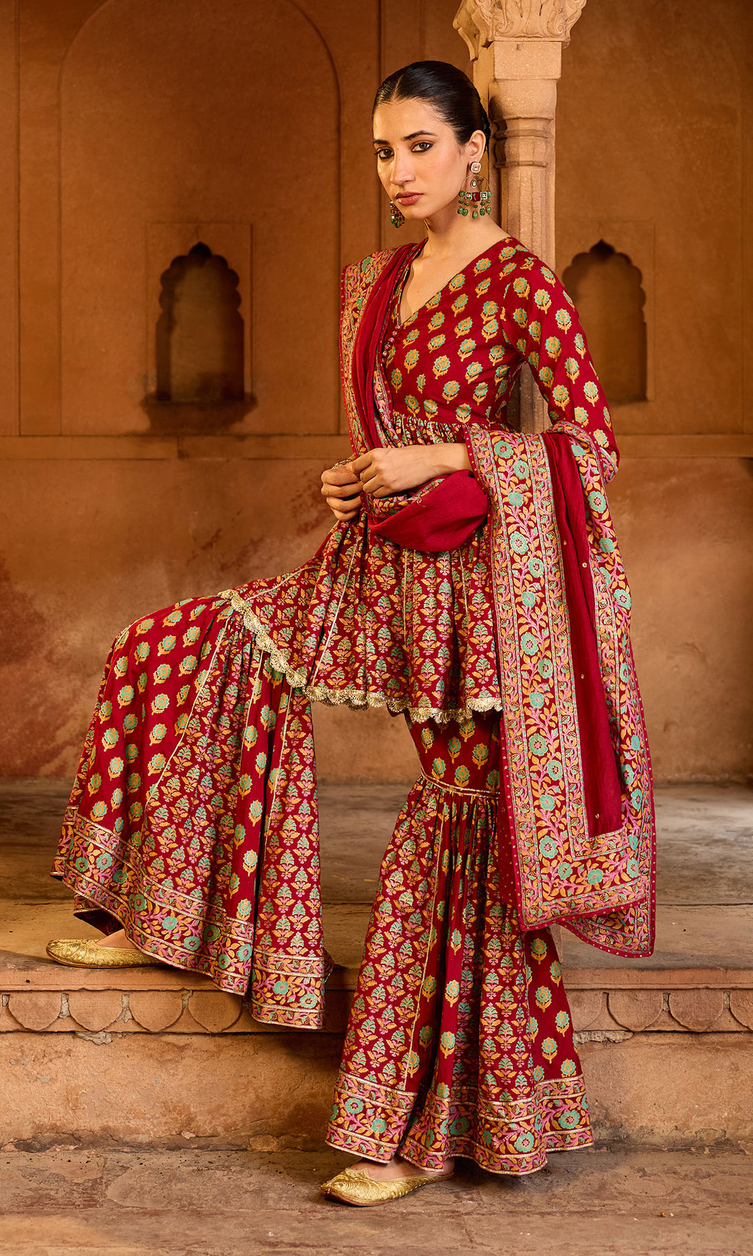 Boond 3.0 Red Block Printed Garara Set (set of 3)