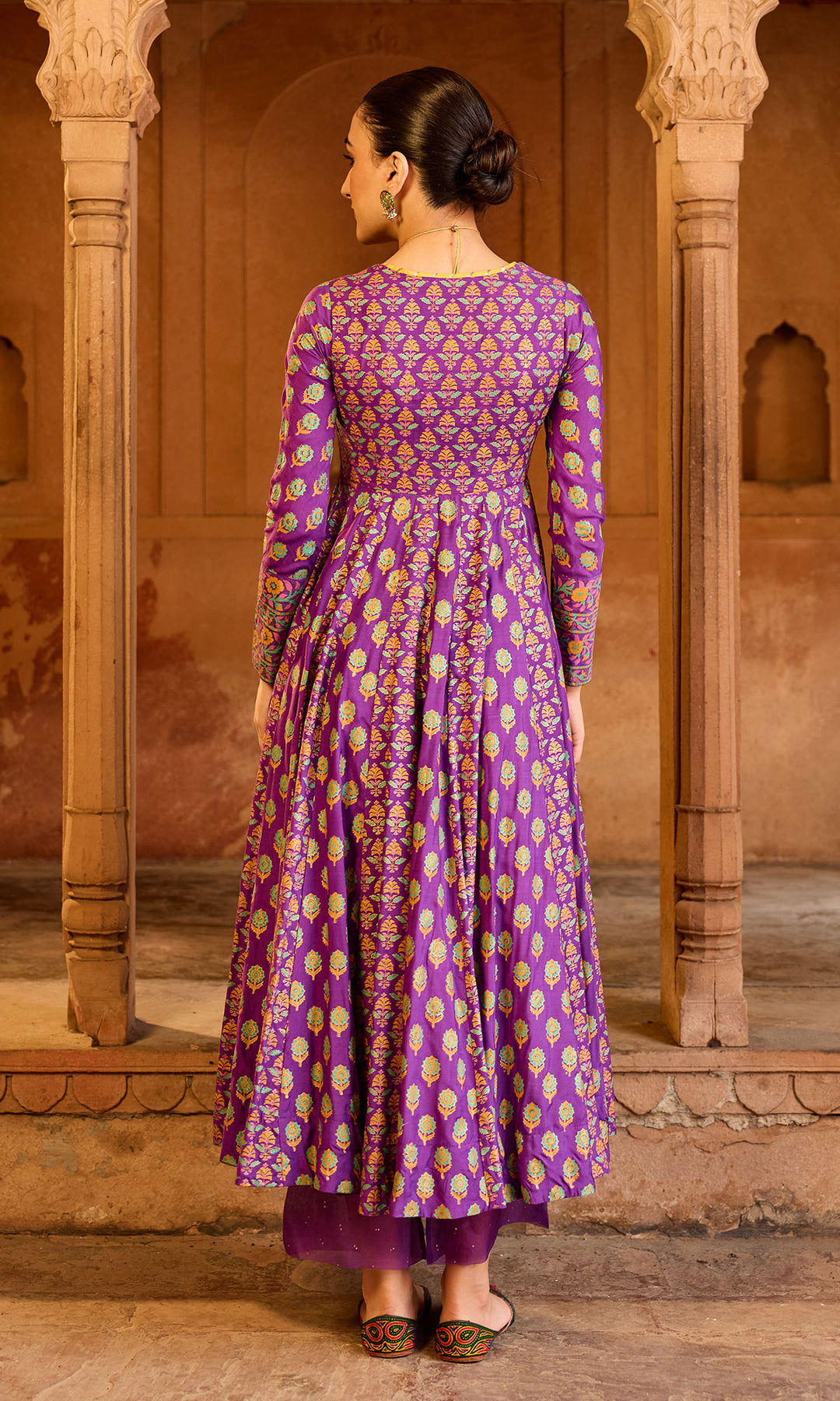 Boond 3.0 purple block printed anarkali with palazzo and dupatta (Set of 3)