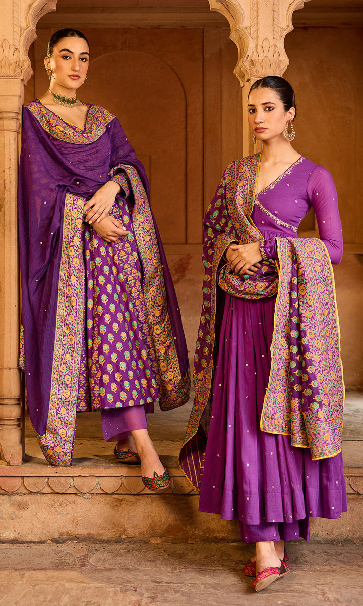 Boond 3.0 purple solid angrakha anarkali with palazzo and  dupatta (set of 3)