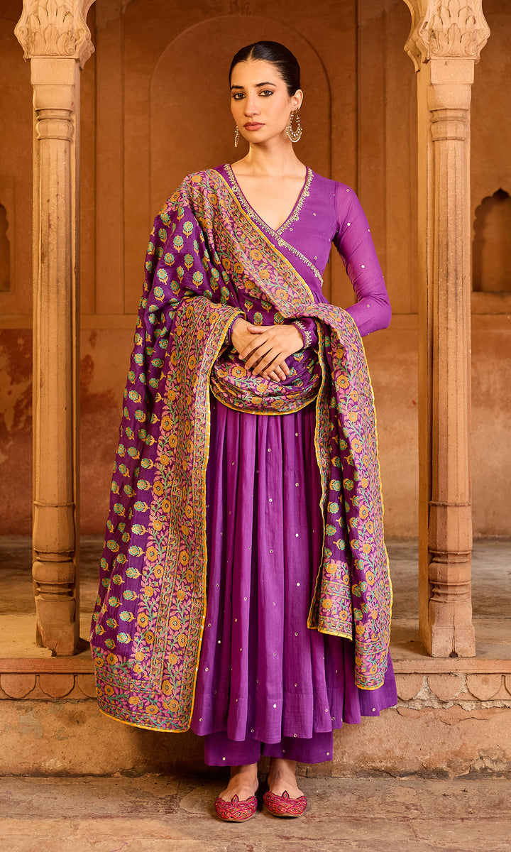 Boond 3.0 purple solid angrakha anarkali with palazzo and  dupatta (set of 3)