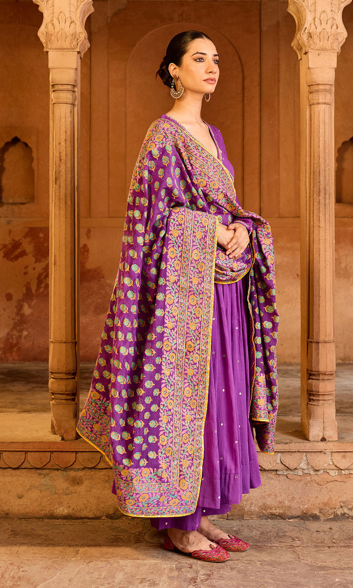 Boond 3.0 purple solid angrakha anarkali with palazzo and  dupatta (set of 3)