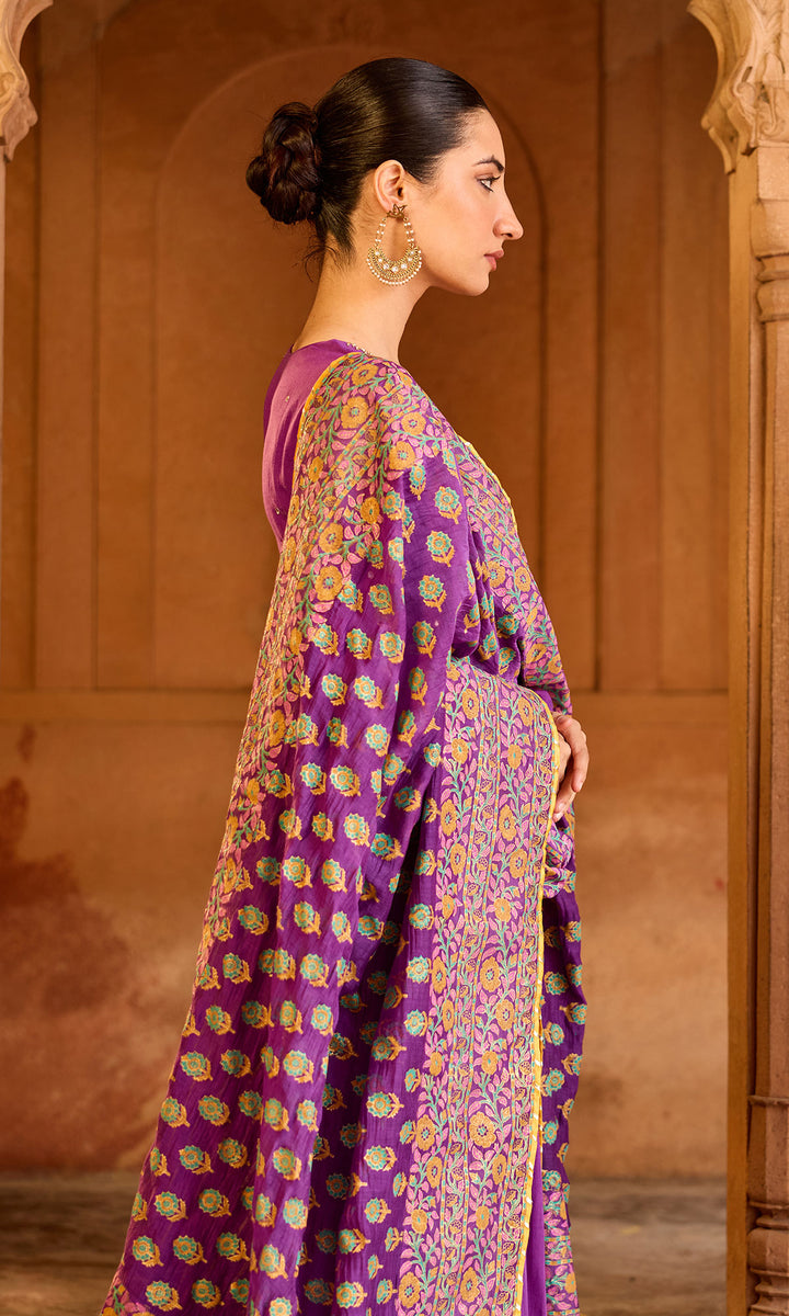 Boond 3.0 purple solid angrakha anarkali with palazzo and  dupatta (set of 3)