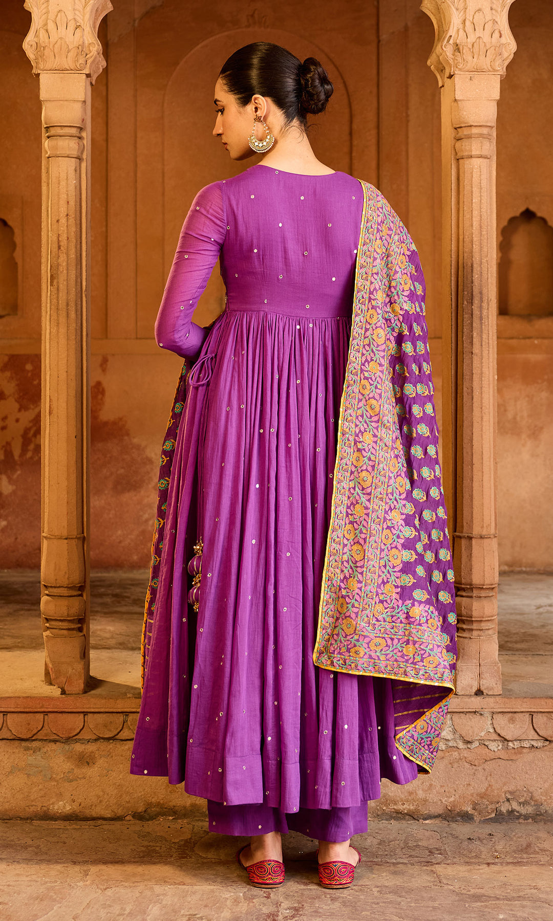 Boond 3.0 purple solid angrakha anarkali with palazzo and  dupatta (set of 3)