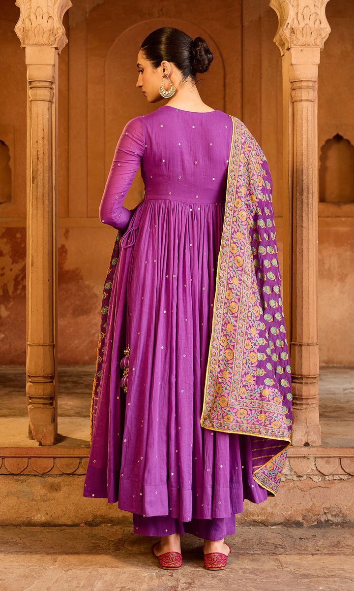 Boond 3.0 purple solid angrakha anarkali with palazzo and  dupatta (set of 3)