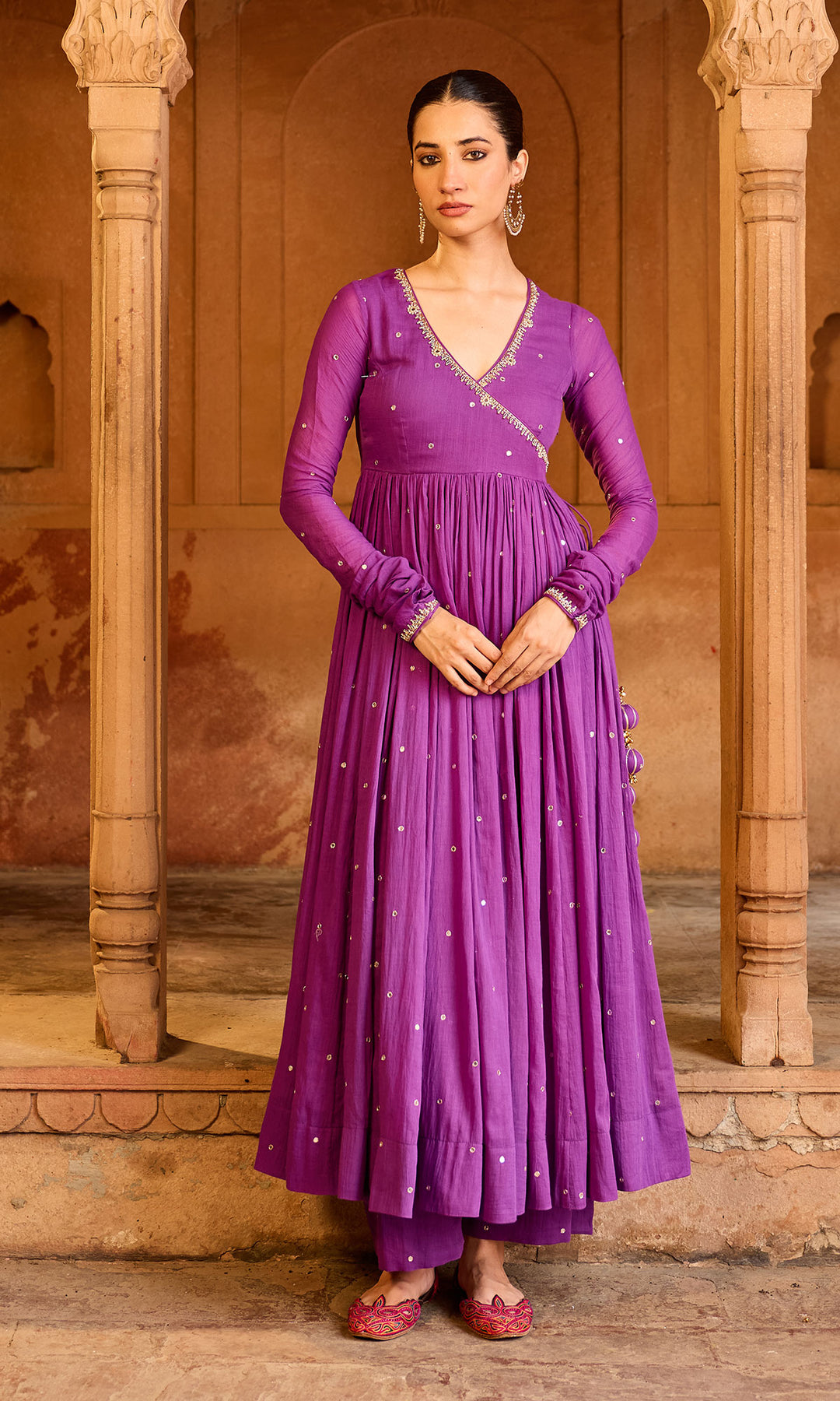 Boond 3.0 purple solid angrakha anarkali with palazzo and  dupatta (set of 3)