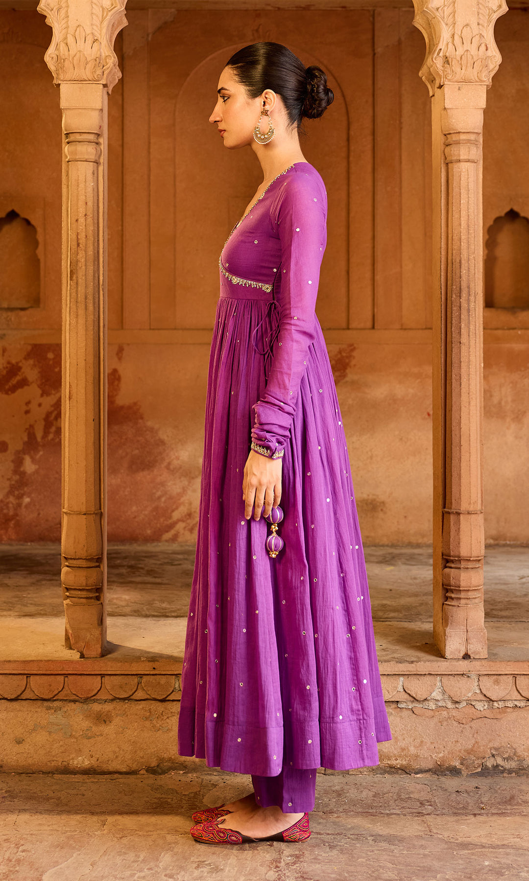 Boond 3.0 purple solid angrakha anarkali with palazzo and  dupatta (set of 3)
