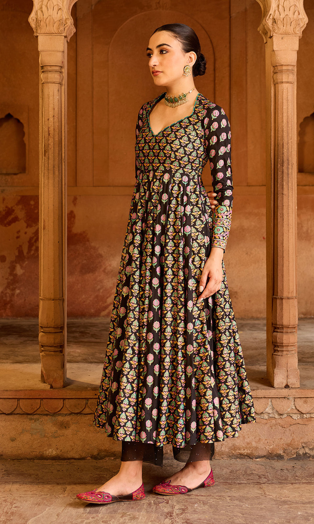 Boond 3.0 black block printed anarkali with palazzo and dupatta (Set of 3)