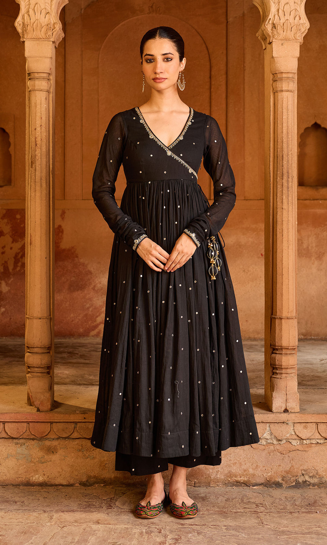 Boond 3.0 black solid angrakha anarkali with palazzo and  dupatta (set of 3)
