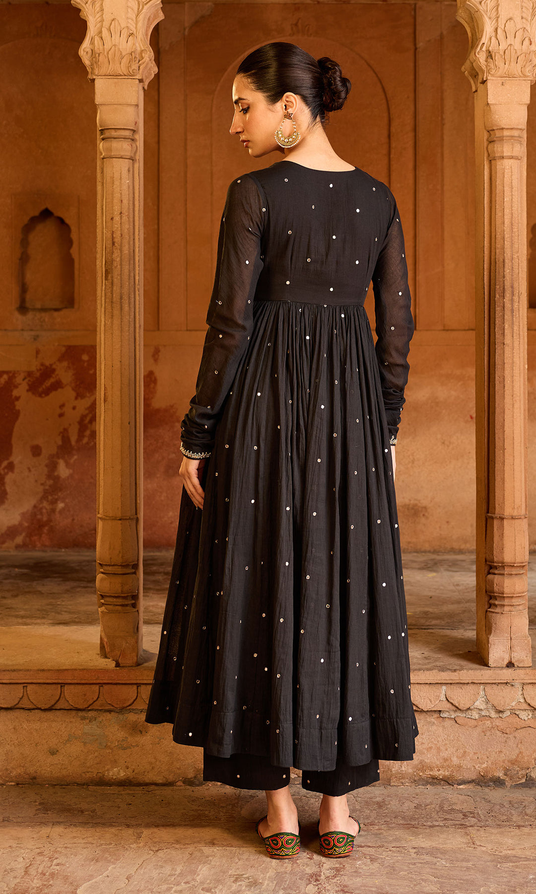 Boond 3.0 black solid angrakha anarkali with palazzo and  dupatta (set of 3)