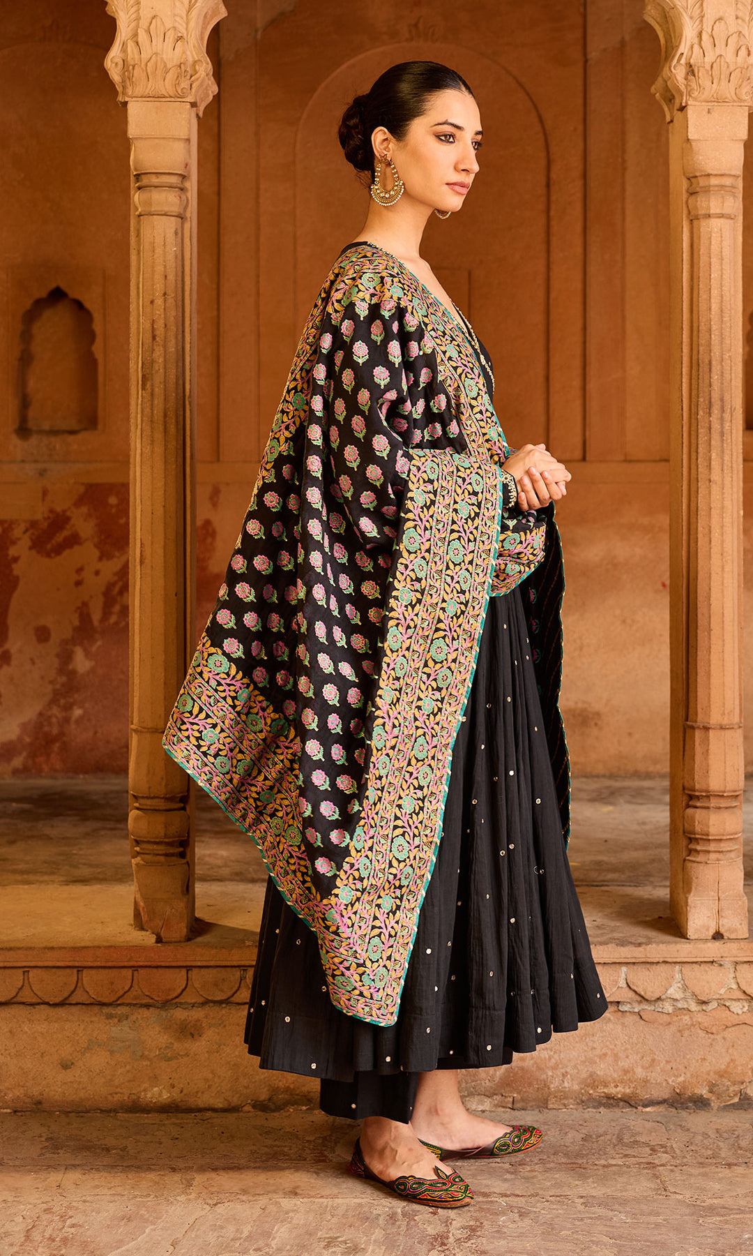 Boond 3.0 black solid angrakha anarkali with palazzo and  dupatta (set of 3)