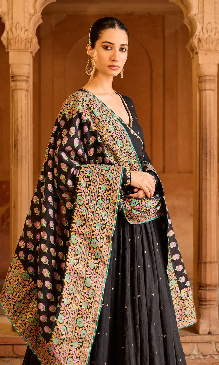Boond 3.0 black solid angrakha anarkali with palazzo and  dupatta (set of 3)