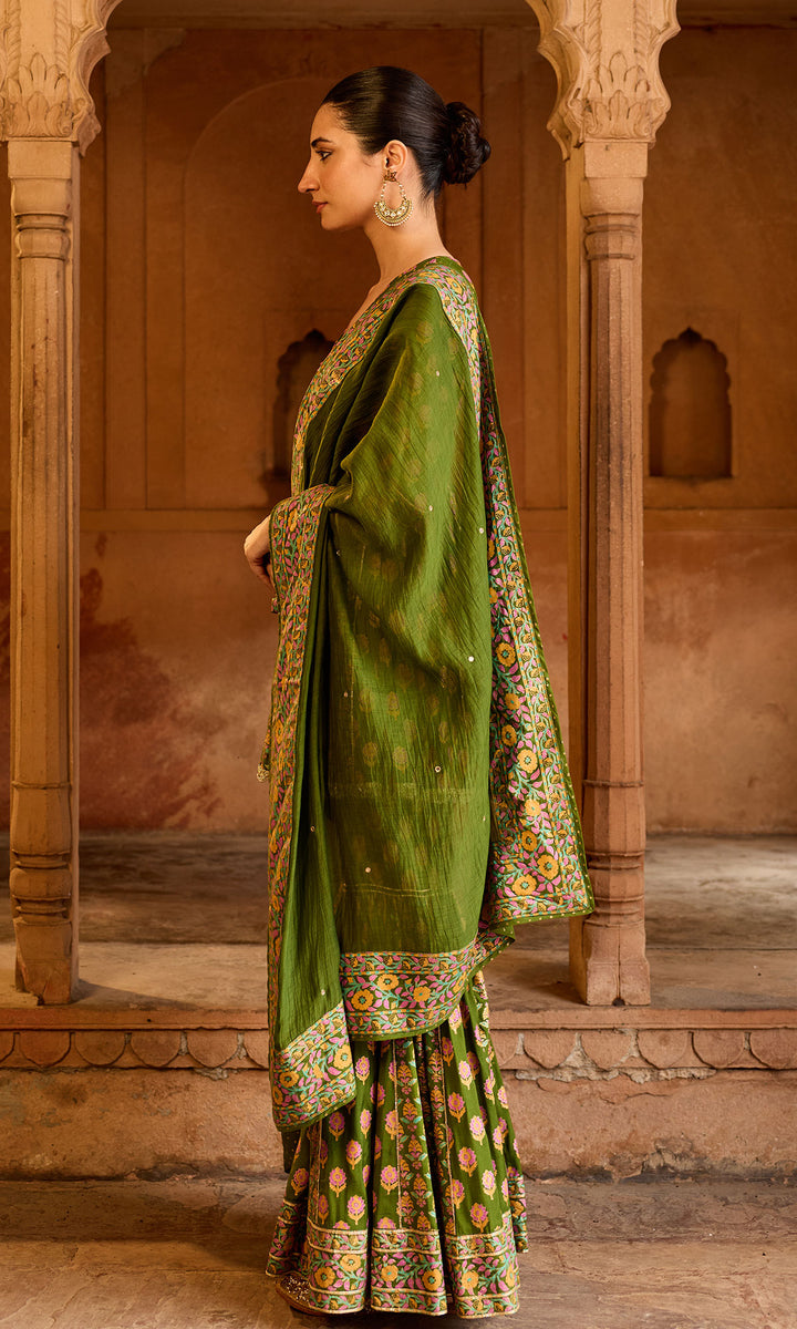 Boond 3.0 olive green Block printed garara set (set of 3)