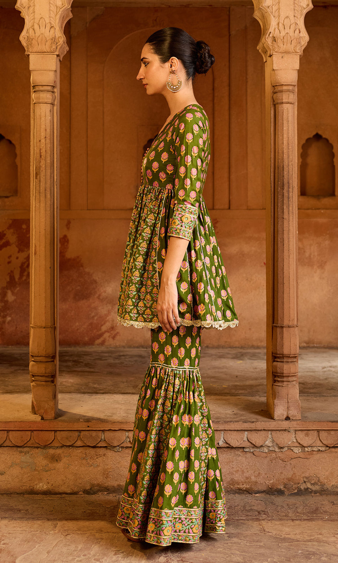 Boond 3.0 olive green Block printed garara set (set of 3)