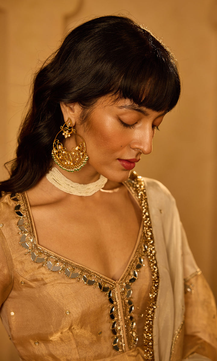 Dilbaro Tissue Ivory and Gold Tissue Lehenga with Kurta and Dupatta (set of 3)