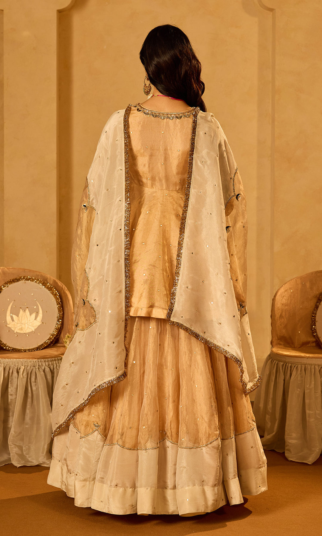 Dilbaro Tissue Ivory and Gold Tissue Lehenga with Kurta and Dupatta (set of 3)